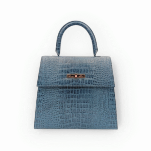 "Blue Iris Lizette" Structured Flap Handbag with pink gem