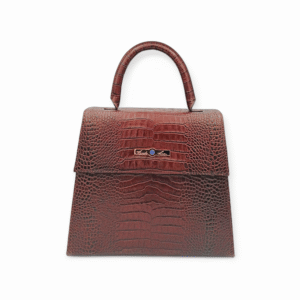 The Lizette Bag ~ Structured Flap Handbag in Chocolate Brown with blue gem