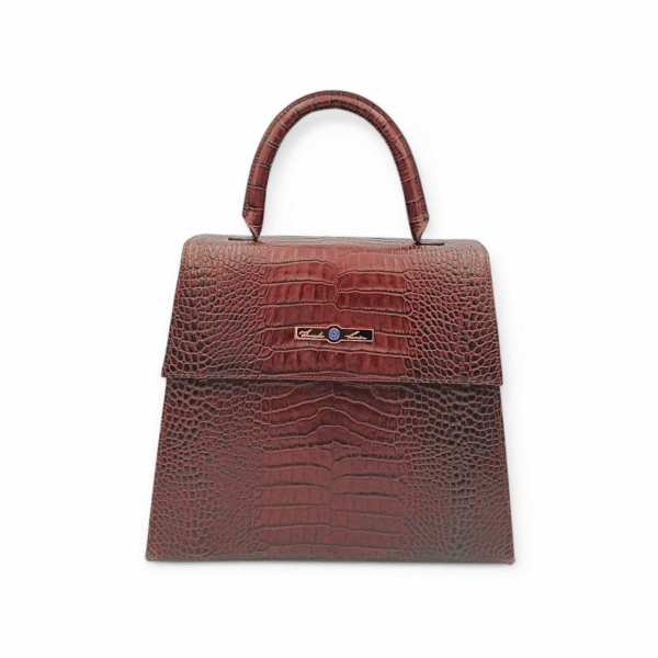 The Lizette Bag ~ Structured Flap Handbag in Chocolate Brown with blue gem