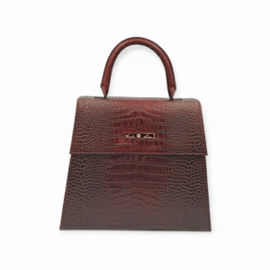 The Lizette Bag ~ Structured Flap Handbag in Chocolate Brown with pink gem