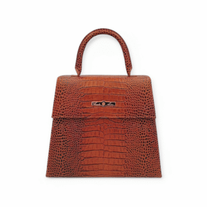 The Lizette Bag ~ Structured Flap Handbag in Cognac with topaz gem