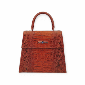 The Lizette Bag ~ Structured Flap Handbag in Cognac with blue gem